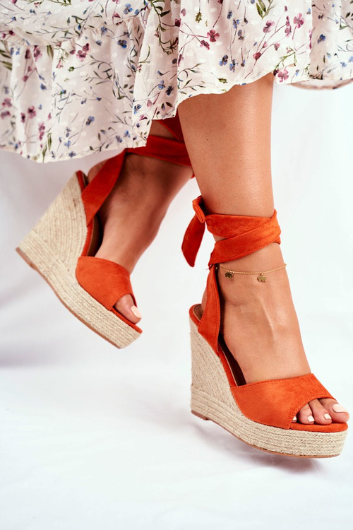 Dámské Sandály Na Klínu Šněrované Oranžové Belleza