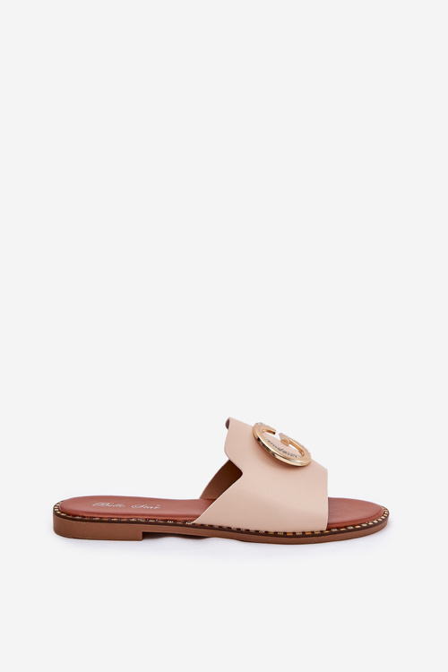 Eko Kožené Ploché Šľapky Dámske S Dekoratívnym Detailom Béžové Frelie