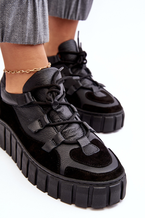 Dámske kožené športové topánky na platforme M01/1 Zazoo Black