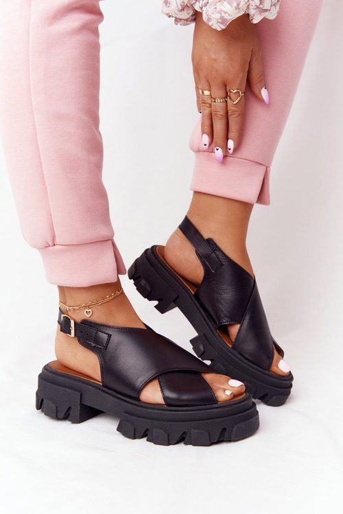 Kožené Sandály Na Platformě Lewski Shoes 3018-0 Černé