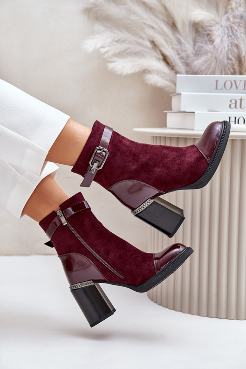 Dámské Boty Zateplené Na Podpatku Se Dekorativní Přezkou MR880-085 Bordové D&A