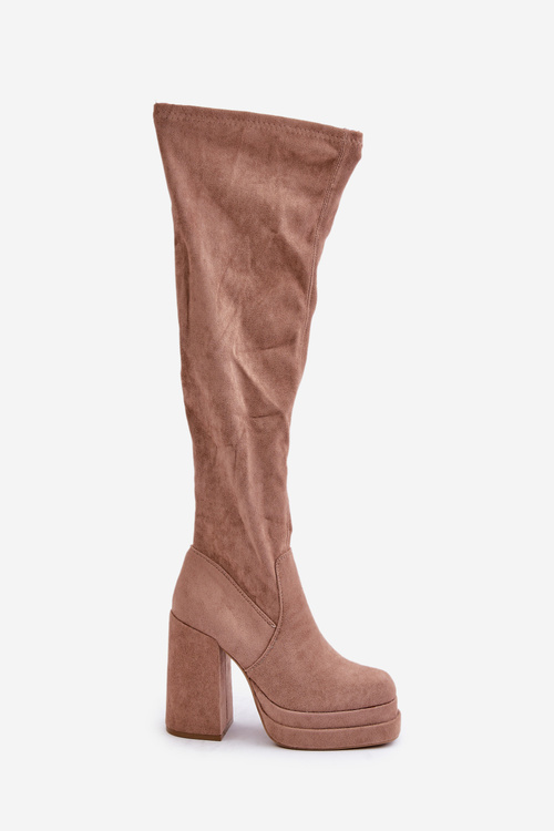 Kozačky S Návrhem Nad Koleno Na Podpatku A Platformě Béžové Nadelian