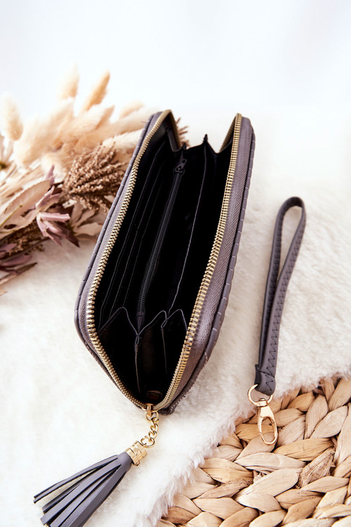 Velká Prošívaná Peněženka s Popruhem Šedý