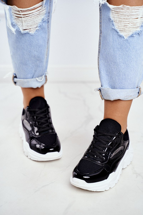 Dámske športové lakované topánky čierne Wenson