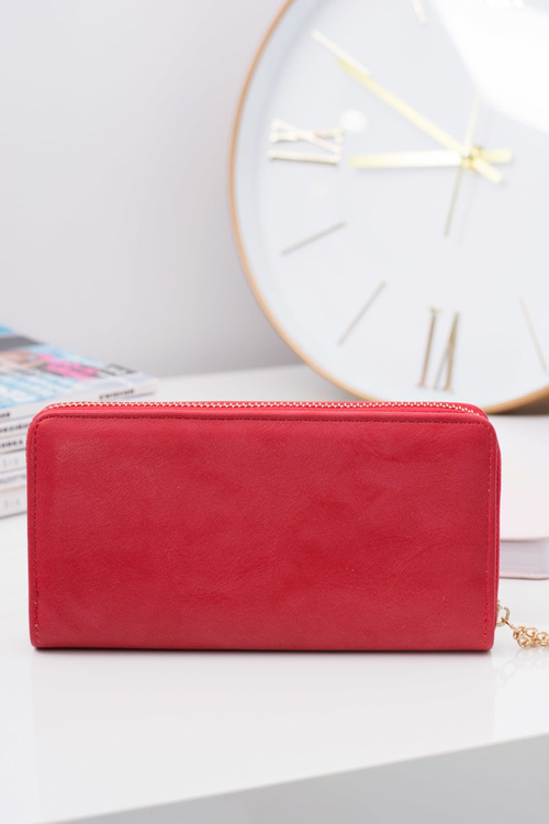 Red Big Women's Wallet Keychain Golden Heart