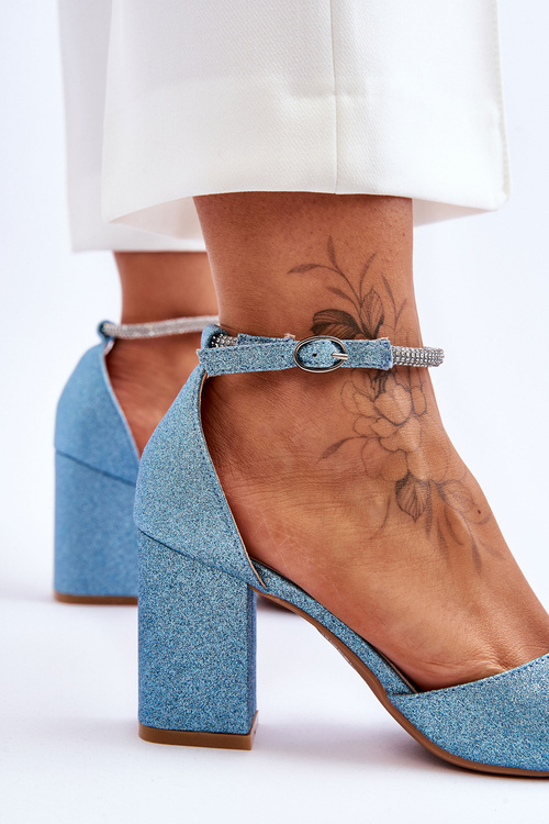 Elegantní lesklé lodičky s kamínky modré Magic