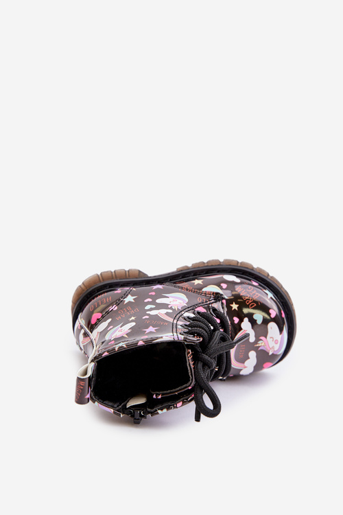 Detské zateplené čižmy so zipsom jednorožce čierne Tiptop