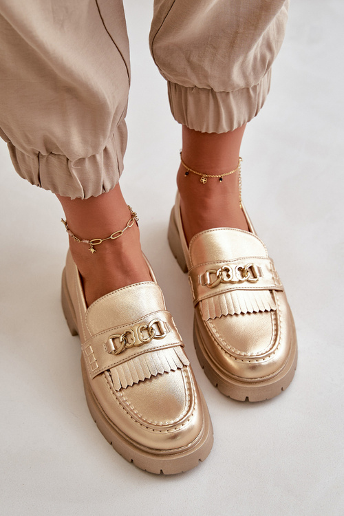 Eko Kožené Dámske Mokasíny S Ozdobou Zlaté Zanita