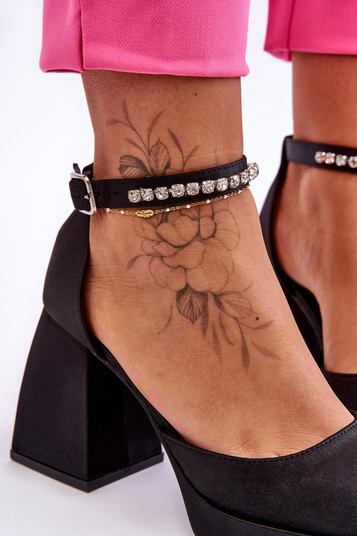 Módní lodičky na masivních podpatcích se zirkony Černá Adel