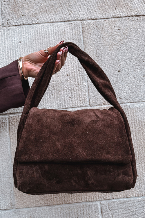 Kožená semišová kabelka čokoládová Monelle
