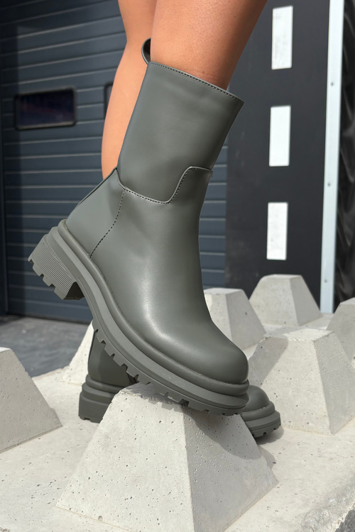 Dámské kotníkové boty na platformě a plochém podpatku Zelené Levira