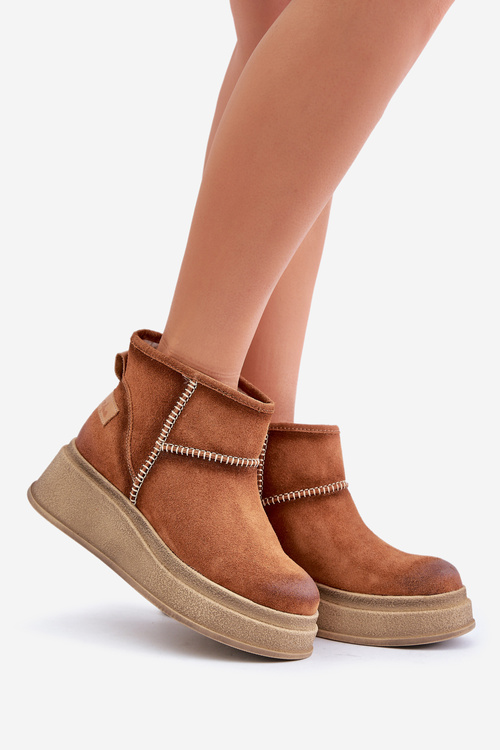 Kožené Semišové Snežné Topánky Na Platforme A Opätku Hnedé Maciejka 06769-29 Hnedé