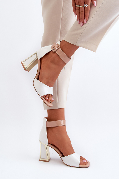 Lakýrované sandály na podpatku bílé Adrianu