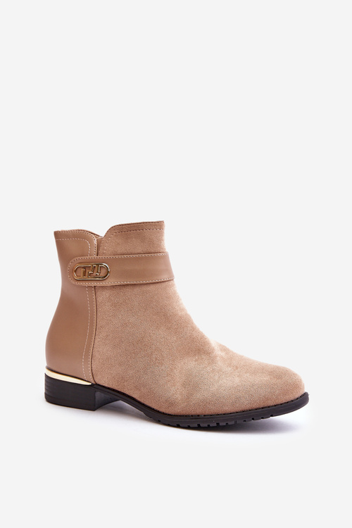 Zateplené dámské boty na plochém podpatku se zlatým detailem béžové Ravasira