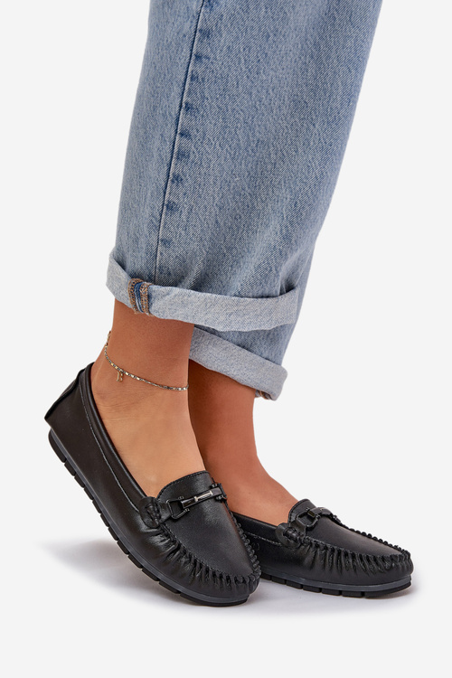 Ploché Kožené Mokasíny S Ozdobou S.Barski LR51-547 Černé