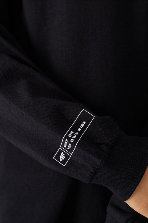 Tričko S Dlhým Rukávom Pre Chlapca S Potlačou Regular 4F 4FJWAW24TLONM294-20S Čierne