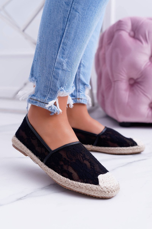 Lu Boo Hilary Black Lace Espadrilles