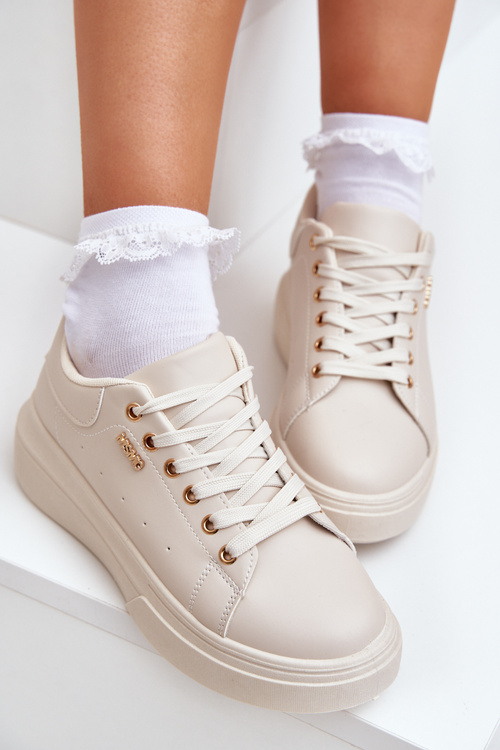 Dámské Sneakersy Na Platformě Eko Kůže Světle Béžové Lelandine