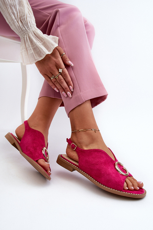 Elegantné dámske sandále s ozdobou zo syntetického semišu S.Barski KV27-058 Fuksia