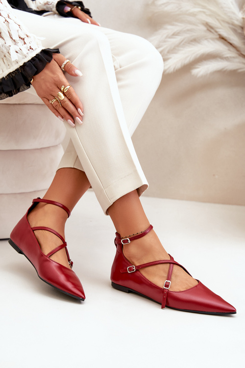 Dámske baleríny S Špicatými Prstami A Prepletenými Pásikmi Bordové Violra