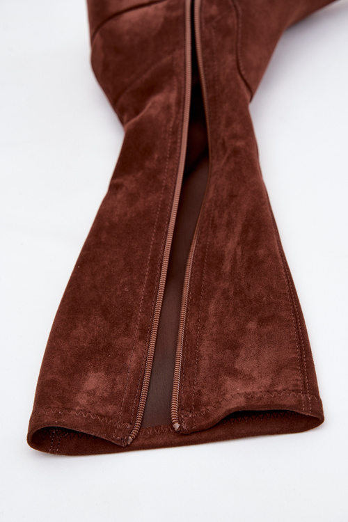 Dámské kozačky na nízkém podpatku ekologický semiš Sergio Leone KZ212 hnědé