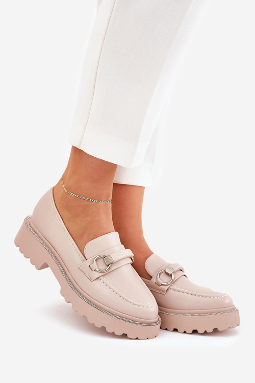 Dámske Mokasíny Ozdobené Zirkónmi Béžové Patina