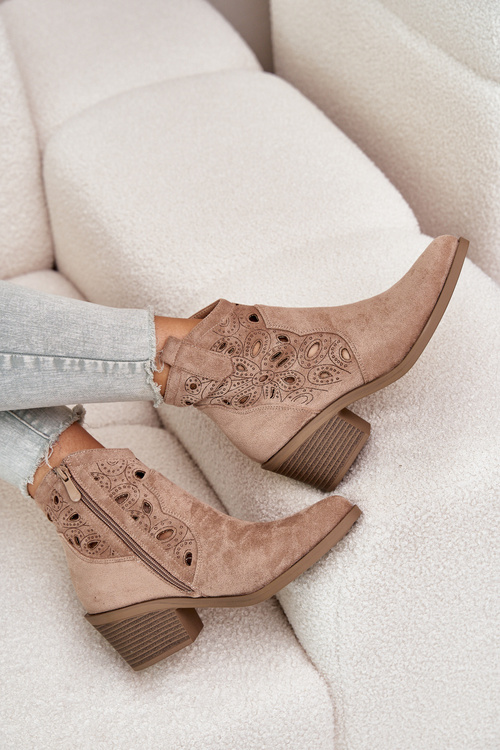 Dámské semišové perforované boty kovbojky béžové S.Barski HY42-086