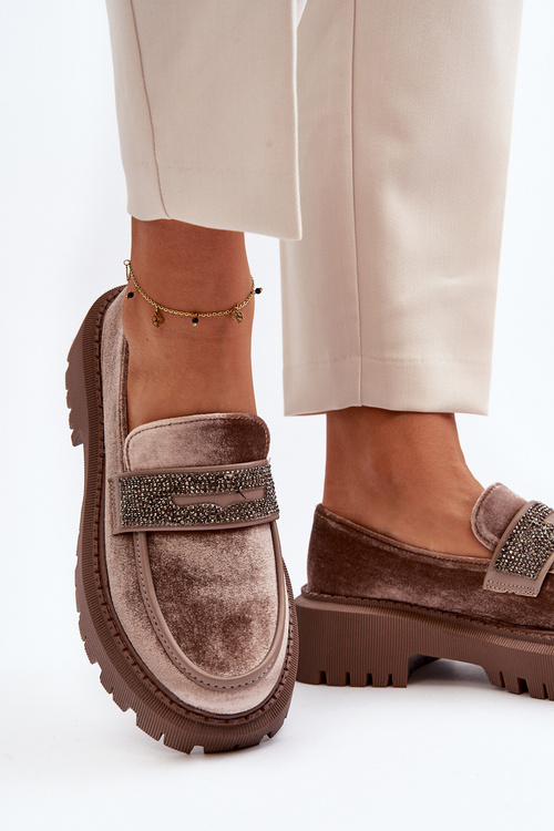 Dámské sametové mokasíny s ozdobou hnědé Wendreda