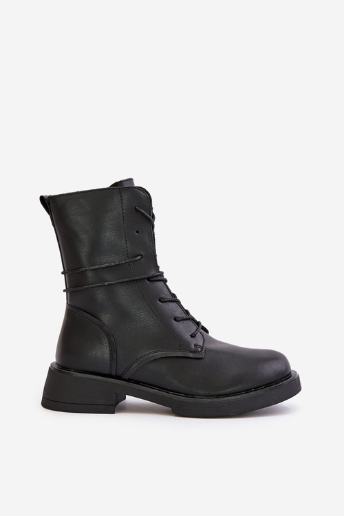 Zateplené dámské boty worker z eko kůže černé Ellittia