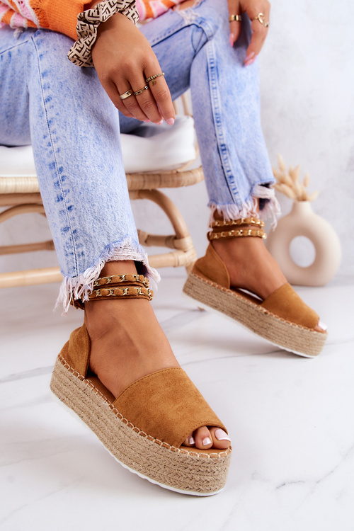 Espadrilles sandále na platforme Camel Jeanna