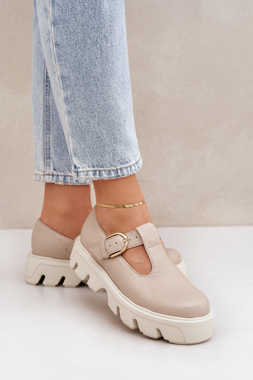 Kožené Polobotky S Přezkou Zazoo 20183 Béžové