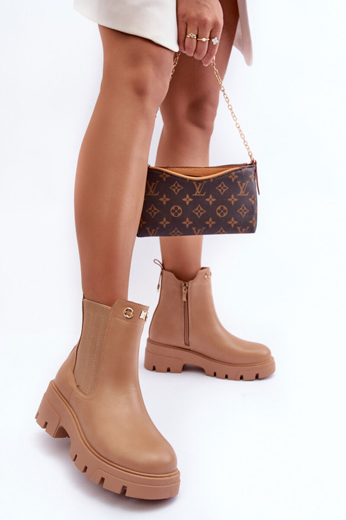 Jodhpur Boots Dámske kožené topánky s dekoráciami béžová hala