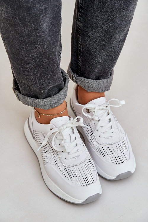 Kožené Sportovní Boty Dámské Sneakers S.Barski LR51-551 Bílé