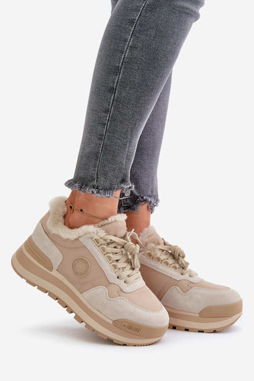 Dámske Zateplené Tenisky Na Platforme Big Star OO274A214 Béžové