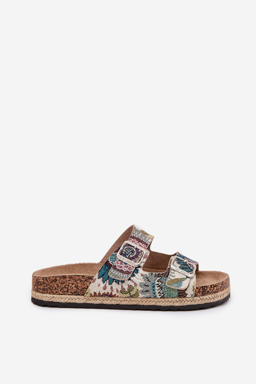 Vzorované dámské pantofle na korkové platformě s přezkami Lee Cooper LCW-25-35-3483L Multikolor