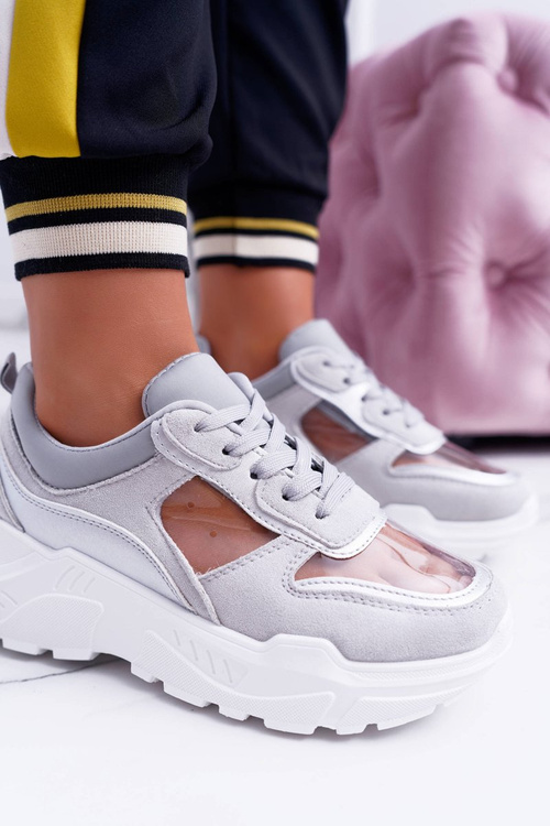 Dámske športové topánky hrubé priehľadné šedé