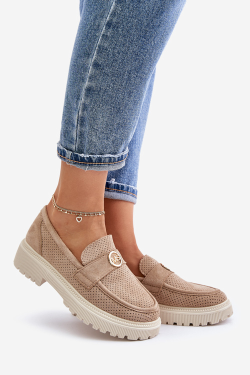 Dámske Polobotky Mokasíny So Zlatým Detailom Khaki Arilva