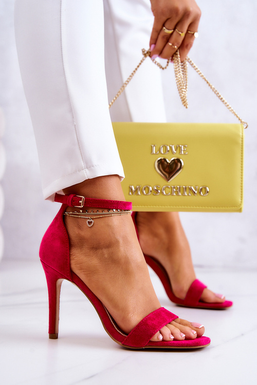 Dámske sandále na vysokom podpätku, Suede Fuchsia Massimo