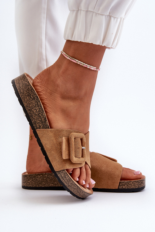 Dámske sandále s prepojením z ekokože v farbe hnedá Laeltia
