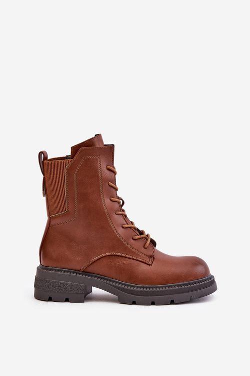 Zateplené boots workery na zips hnedé Leairae