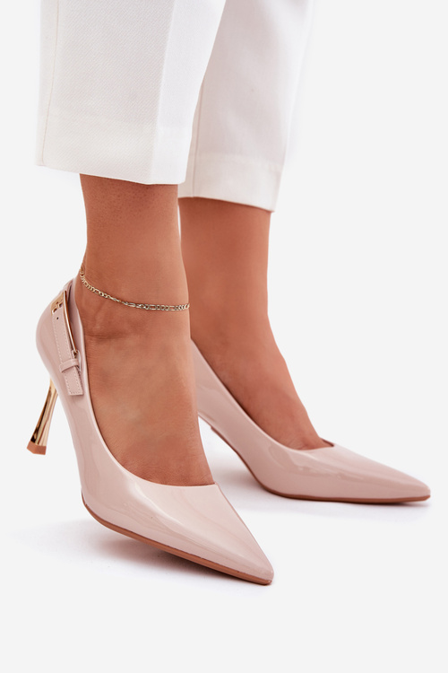 Lakované Lodičky Se Zlatou Sponou Béžové Mivira