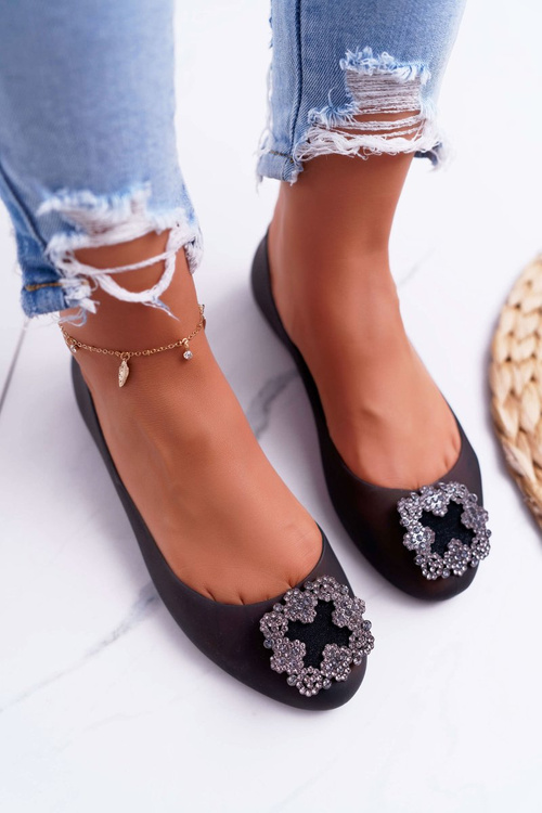 Lu Boo | Černé gumové baleríny Meliski Zircons Palita