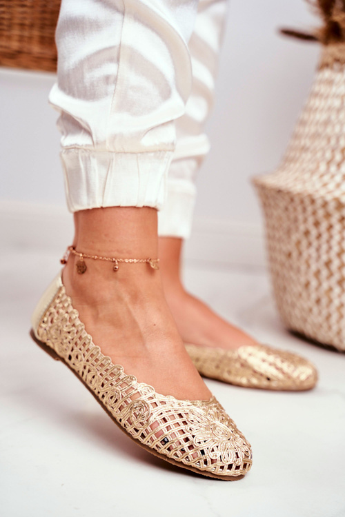 Lu Boo Dámske zlaté baleríny Openwork prenášanie