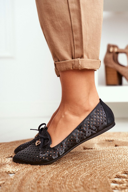 Black Manam Openwork Dámske baleríny