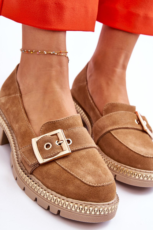 Módne semišové mokasíny tmavé -BEIGE ELOISA