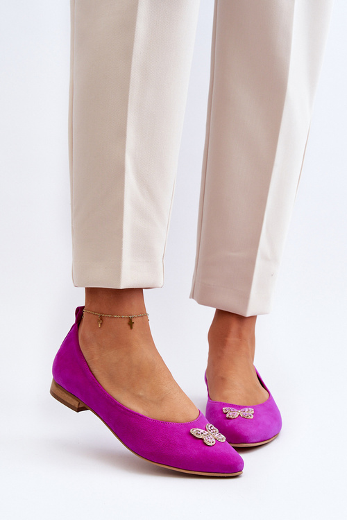 Kožené baleríny s ozdobou Zazoo 2885 Zlato-Bílé