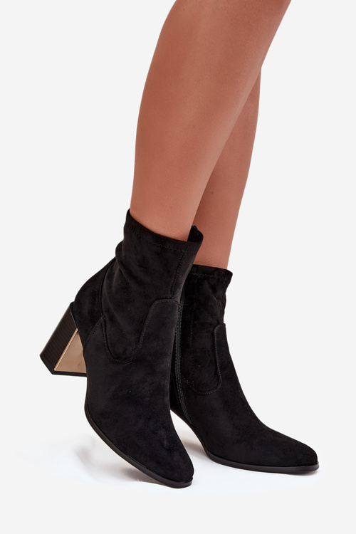 Dámské kotníkové boty na sloupku se zlatým prvkem zateplené černé Amelisse