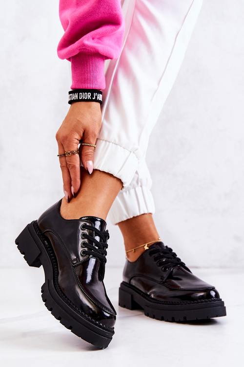 Lakovane šněrovací boty La.Fi Černe Joselin