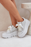 Kožené sneakersy na platforme CheBello 4658 strieborné