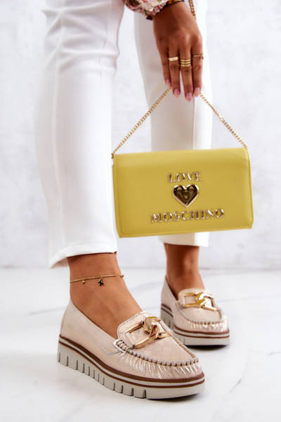 Dámske kožené mokasíry na platforme Zlatá Venesia